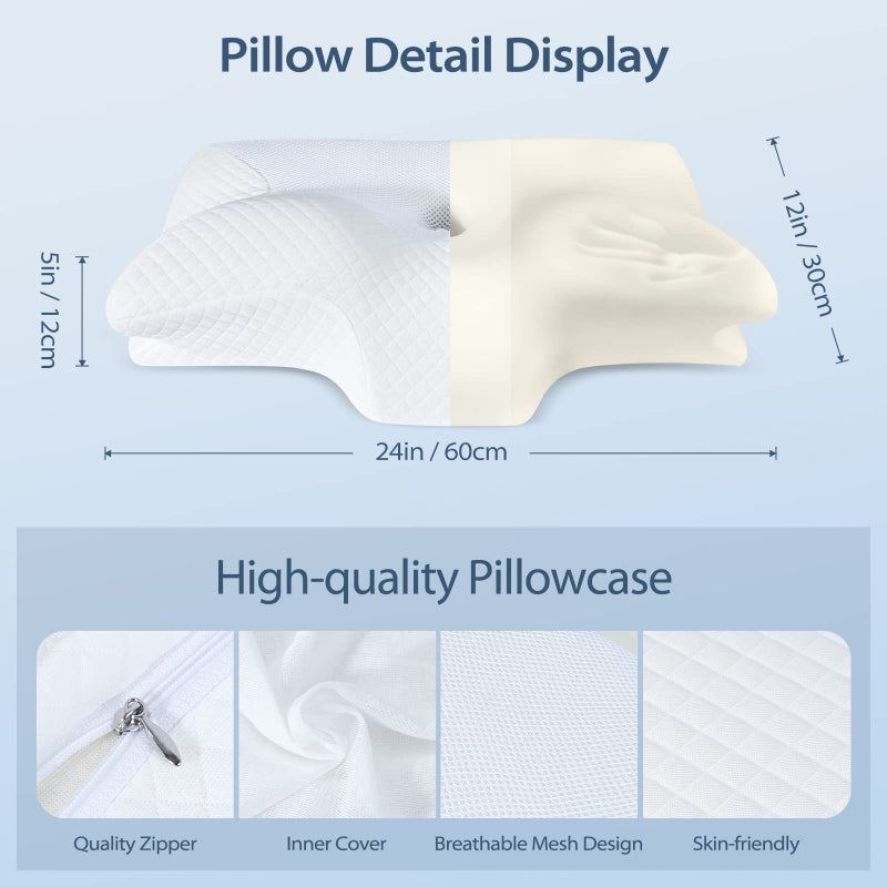 HOMCA Cervical Pillow Memory Foam Pillows - Contour Memory Foam Pillow for Neck Pain Relief, Orthopedic Neck Bed Pillow for Side Sleepers Back and Stomach - Image 5